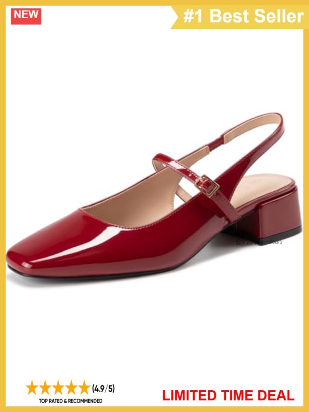 Square Toe Mary Jane Pumps Faux Leather Slingback Block Heel Work Shoes